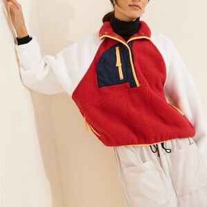 Free People Red and White Fleece Jacket